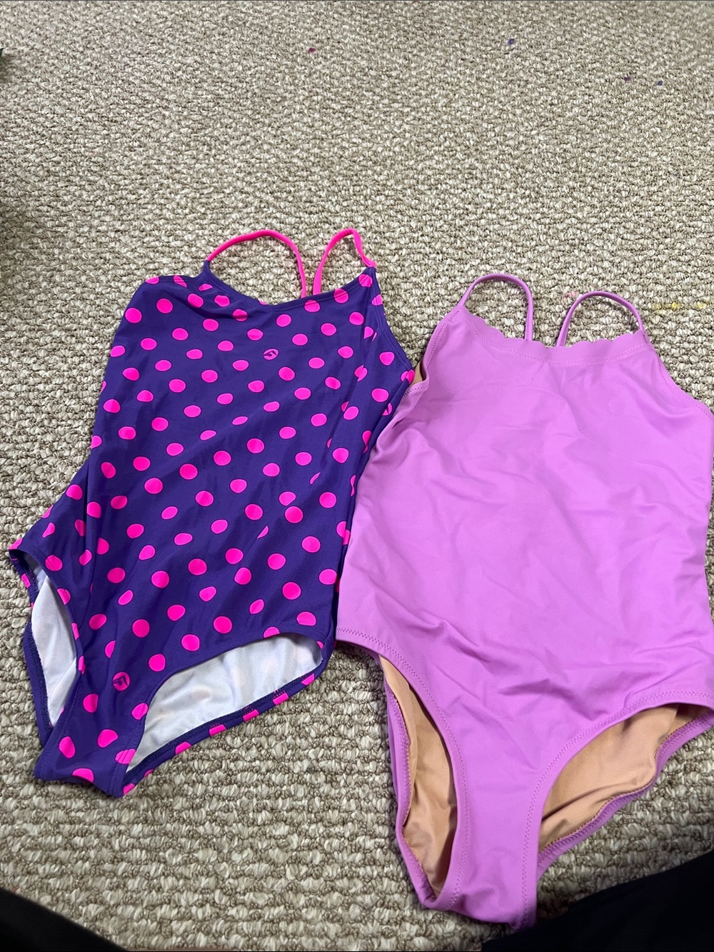 Crewcuts Girls' Purple & Pink Polka Dot and Solid Pink One-Piece Swimsuits
